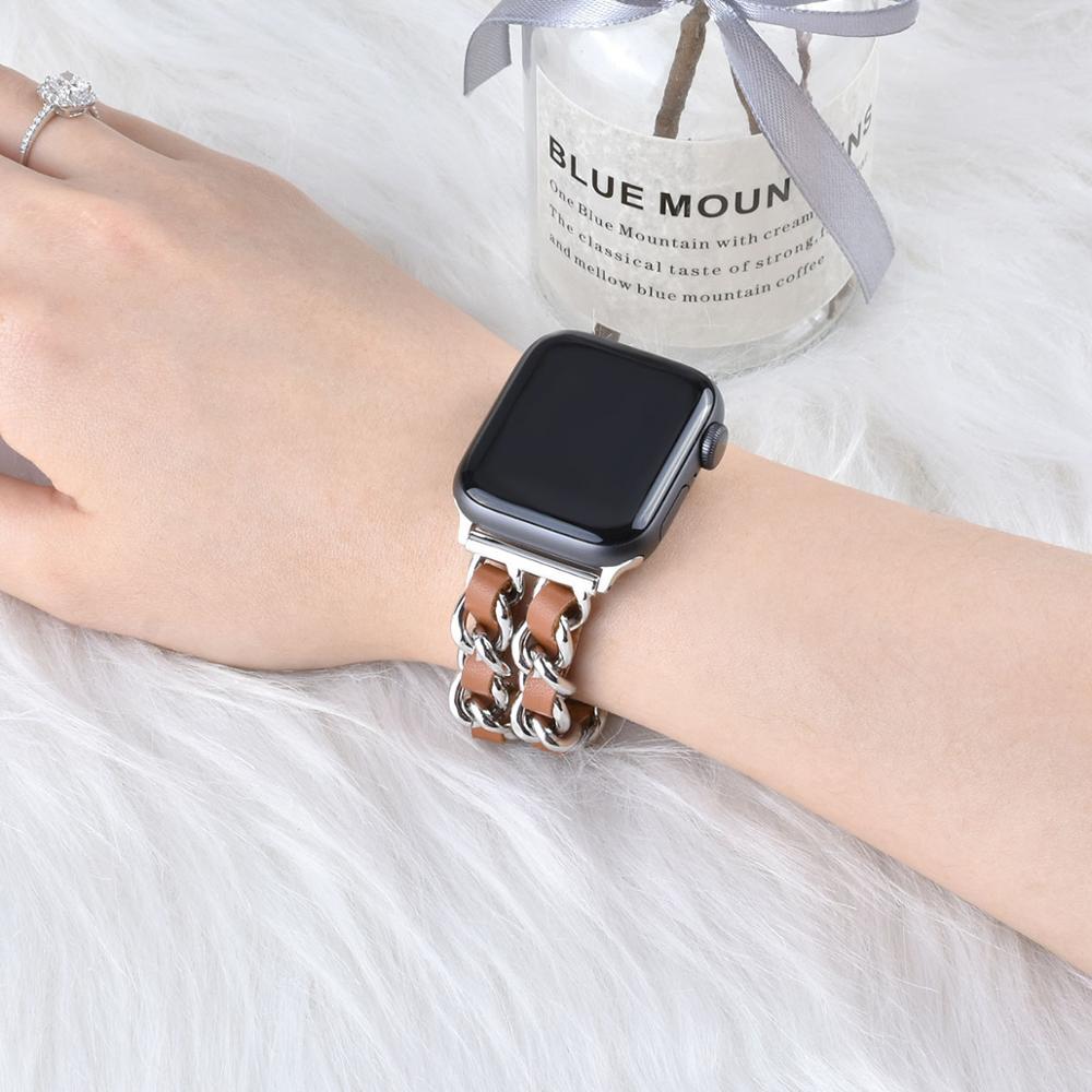 Compatible with Apple, Strap Cuban Link Bracelet IWatch Leather  Metal Strap