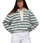 Autumn Loose Striped Polo Collar Long Sleeve Top