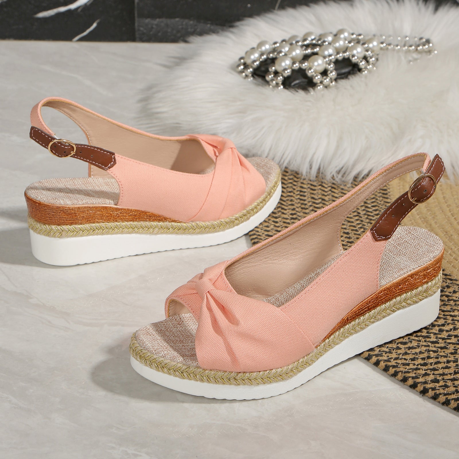 Bow Wedge Casual Sandals Women's Rubber