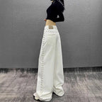 American-style Plus Size Handsome Beaded White Jeans
