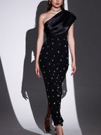 Off-shoulder Diamond Black Evening Dress