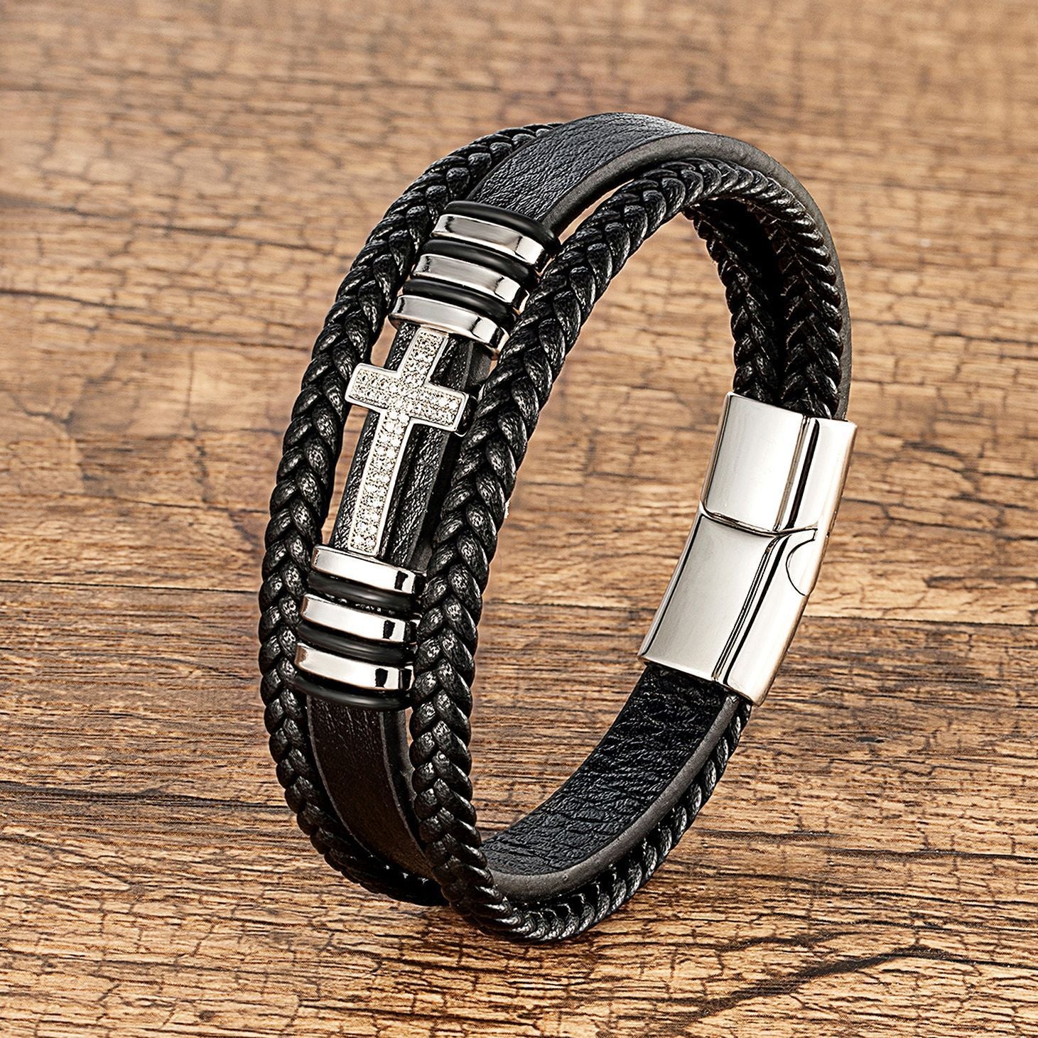 Cross Multi-layer Leather Bracelet Vintage Men And Women