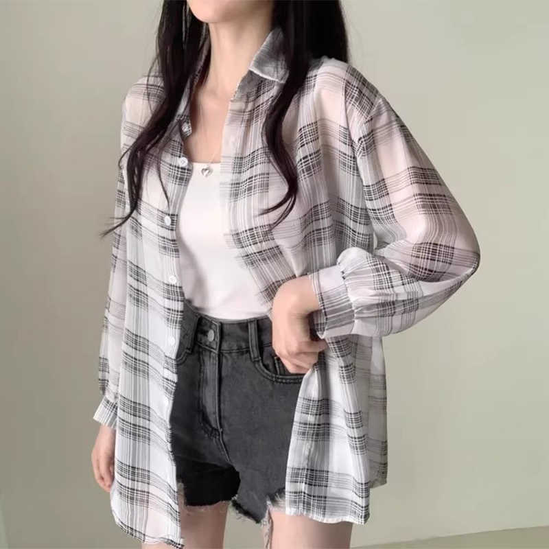 Contrast Color Stripe Chiffon Loose Sun-protection Shirt