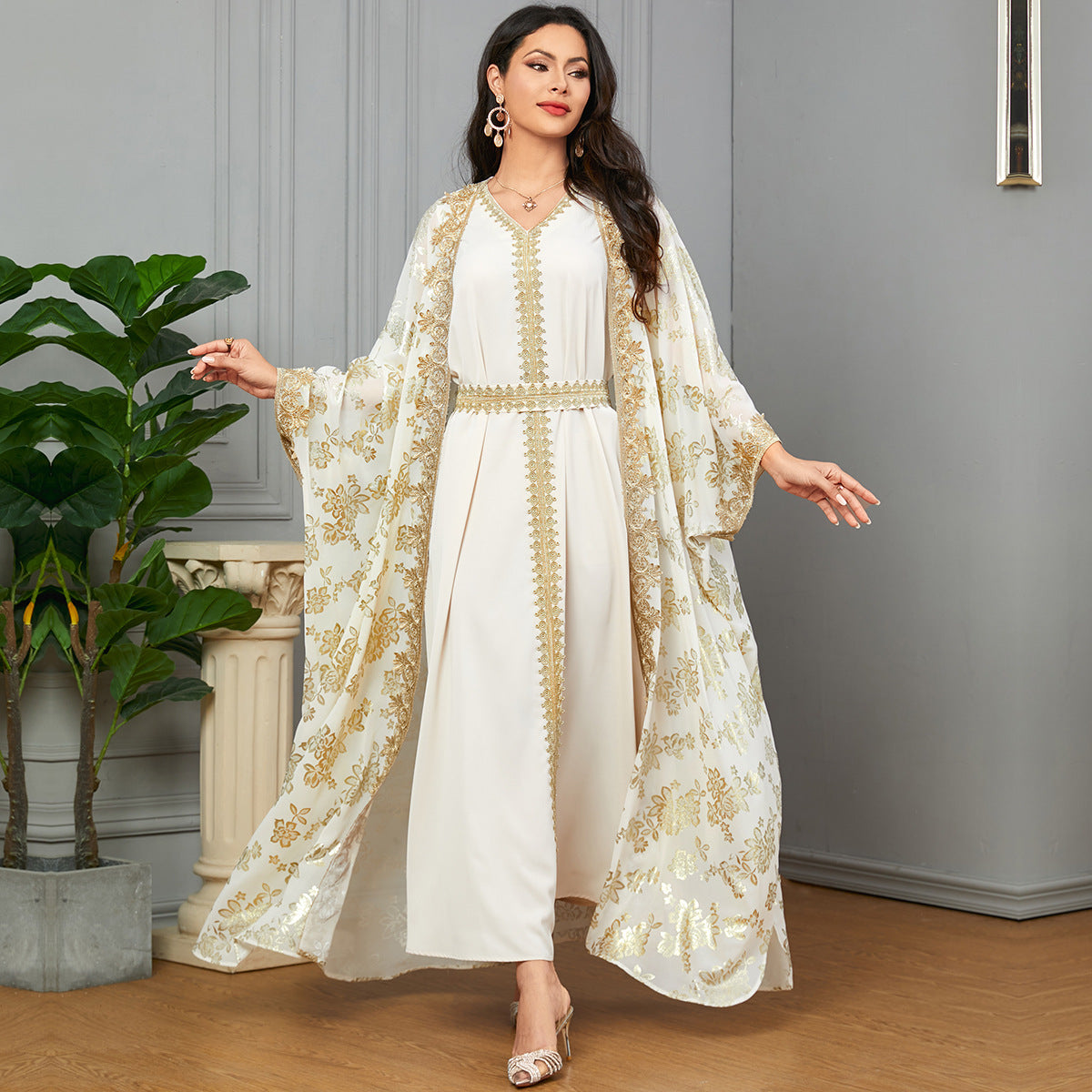 Cardigan Polyester Robe Dubai Dress